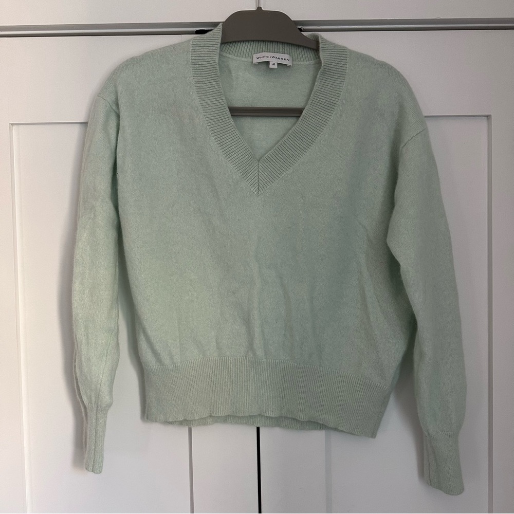 White + Warren Cashmere Sweater, Teal, Medium